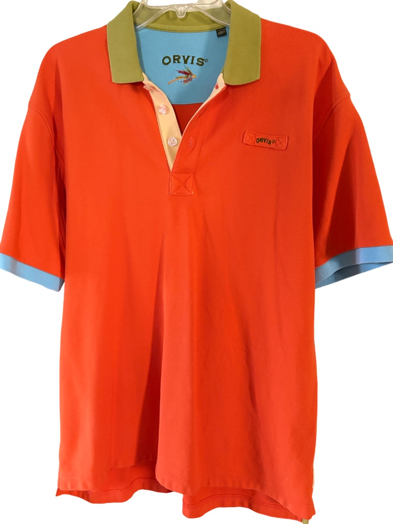 Orvis Signature Contrast Trim Short Sleeve Polo Shirt Size Large
